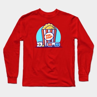 Popcorn, 3D Glasses And Ticket Cartoon Vector Icon Illustration Long Sleeve T-Shirt